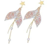 1 Pair Dangle Mermaid Earrings with Pearls Tassels Elegant Long Jewelry Women Present Friends and Loved Ones Stylish Accessory for Any Outfit