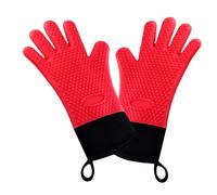 1 Pair Double Layer BBQ Oven Gloves Silicone for Cooking Grilling Waterproof Mitts Kitchen Utensils Oven Mitts for Barbecue(Red)