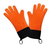 1 Pair Double Layer BBQ Oven Gloves Silicone for Cooking Grilling Waterproof Mitts Kitchen Utensils Oven Mitts for Barbecue(Orange)