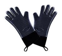 1 Pair Double Layer BBQ Oven Gloves Silicone for Cooking Grilling Waterproof Mitts Kitchen Utensils Oven Mitts for Barbecue(Black)