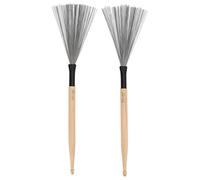 1 Pair Drum Brushes, Double Headed Drumstick Rubber Steel Wire Portable Percussion Brush Drum Accessories for Jazz, Adults, Rock Band, Jazz Folk Students (Wood Color)