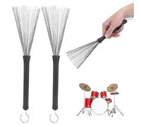 1 Pair Drum Brushes Retractable Wire Brushes Stainless Steel Drum Stick Brush with Comfortable Rubber Handles for Jazz Percussion Accessories