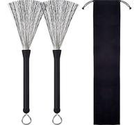 1 Pair Drum Brushes Sticks Brush with Rubber Handles Storage Bag for Jazz Folk Music Retractable Wire Percussion