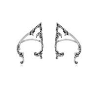 1 Pair Elven Ear Cuffs Wrap Earring Vintage Elf Clip on Cartilage Climber Crawler Earrings for Women Retro Statement Costume Cosplay Accessories Jewelry (Silvery)