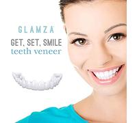 1 Pair False Teeth Veneers Top and Bottom Instant Veneers Fake Teeth White Dentures Smile Veneers Temporary Whitening Cosmetic Teeth for Men Women Adult Cover Imperfect Teeth,A