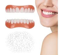 1 Pair False Teeth Veneers Top and Bottom Instant Veneers Fake Tooth White Dentures Instant Smile Veneers Cosmetic Teeth Whitening Temporary Prosthesis Tooth with Thermal Beads for Men Women Adult