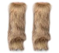 1 Pair Faux Furry Leg Warmers, 15.7 Inch Fuzzy Leg Warmers for Womens Winter Warm Fur Boot Cuffs Covers for Christmas, Halloween, Hippie Costume Brown.