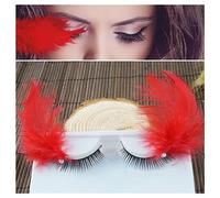 1 Pair Feather Flase Lashes Solid Color Natural Wispy Eyelashes Reusable Eye Lashes for Women Girls Party Cosplay Red