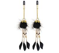 1 Pair Feather Metal Bells Nipple Clamps Sm Nipple Ring Flirting Teasing Sex Toys Bondage Kit Slave BDSM Exotic Accessories Black One Size