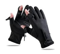1 Pair Fishing Gloves, Winter Cycling Gloves Warm Padded Thickening Touchscreen 2 Cut Fingers Gloves Waterproof Riding Gloves Black for Men Women Outdoor Running Hiking Kayaking (M)