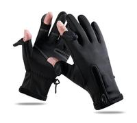 1 Pair Fishing Gloves, Winter Cycling Gloves Warm Padded Thickening Touchscreen 2 Cut Fingers Gloves Waterproof Riding Gloves Black for Men Women Outdoor Running Hiking Kayaking (L)