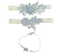 1 Pair Floral Garters And 1 Butterfly Neck Strap, Lace Garters, Wedding Accessories, Elegant Accessories, Clothing Accessories