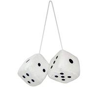 1 Pair Fluffy Dice Car Mirror Hanging Dice Retro Square Plush Fuzzy Dice Car Rearview Mirror Decoration Auto Interior Accessories, White