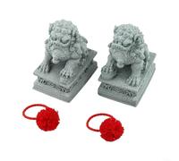 1 Pair Fu Foo Dogs Lion Statues in Sandstone for Feng Shui Use to Guard Against Negative Influences and Beautify Garden or Desk