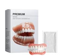 1 Pair Full Mouth Premium Dentures,Soft Full Denture Set,Silicone Reline De/nture Set,Clip on Veneers Top and Bottom,Clip in Veneers Teeth,False Teeth Set,Upper/Lower Set(with 50g Teething Glue)