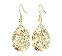 1 Pair Gold Earrings for Women, Gold Plated Teardrop Hammered Dangly Drop Earrings, Apricot Shaped Silver Texture Printed Dangle Drop Earrings for Girls Birthday Christmas Handmade Earrings for Gift
