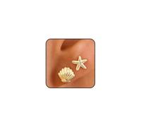 1 Pair Gold Starfish Seashell Stud Earrings for Women Small Sea Shell Star Stud Earrings Trendy Tiny Ocean Earring Beach Jewelry Accessories, L, Metal, No Gemstone