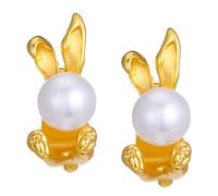 1 Pair Golden Pearl Easter Bunny Earrings for Women, Adorable Pearl Rabbit Stud Earrings, Delicate Petite Gold Bunny Stud Earring for Easter, Parties, Everyday Wear, Gift for Women