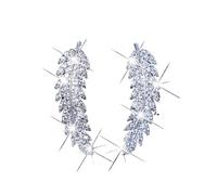 1 Pair Gorgeous Feather Ear Climbers Cuff Earrings Light Luxury Crystal Diamonden Wedding Earrings for Women Jewelry(Toffee chair 2)