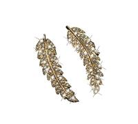 1 Pair Gorgeous Feather Ear Climbers Cuff Earrings Light Luxury Crystal Diamonden Wedding Earrings for Women Jewelry(Gold)
