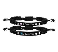 1 Pair Hademade Braided Braceletsfor Couples, Bracelets for Men Women Engraved with I Love You 3000, His Crazy Her Weirdo, Birthday Valentine's Day Gift for Girls Boys Y781 (I Love You)