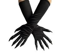 1 Pair Halloween Claw Gloves - Long Black Costume Gloves with Scary Nails - Creepy Paw Handwear - Cosplay Accessories for Witch Vampire Werewolf Ghost Carnival Party (Black)