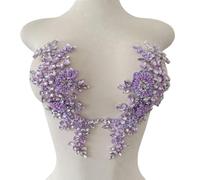 1 Pair Hand-Made Beaded Applique, Popular Rhinestones Trim Patch, sew on for Dress Cloth,DIY Scrafts Decoration (Violet)