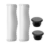 1 Pair Hand Stitched PU Bike Bicycle Handlebar Handle Bar Grips with Plug (White)