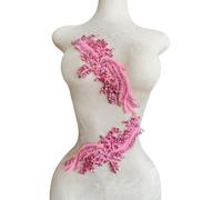 1 Pair Handmade Beaded Crystal Patches Bodice Lace DIY Applique Patches Accessory for Dress Clothes 35X12cm (Pink)
