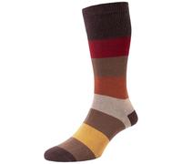1 Pair HJ Block Stripe Comfort Top Socks HJ650 Brown 6-11