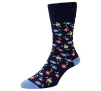1 Pair HJ Ditsy Floral Comfort Top Socks HJ545 Navy 4-7