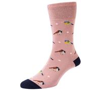 1 Pair HJ Garden Birds Comfort Top Socks HJ544 Pink 4-7
