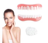 1 Pair Instant Veneers Dentures Fake Teeth Top and Bottom, Dentures Silicone White Teeth Clip on Veneers Teeth with Hot Melt Beads, False Teeth Veneers Upper and Lower for Men Women