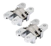 1 Pair Invisible Concealed Wooden Door Hinge Cross Folding Gate Hinges,Heavy Duty Metal Alloy Silver JL34X140-2P（Up to 176Lbs）