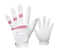 1 Pair Kids Golf Gloves, Junior Breathable Anti-Slip Golfing Sports Gloves with Ventilated Finger Holes for Boys Girls, Adjustable Fit, Left & Right Hand (White Pink, L)