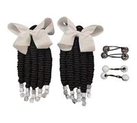 1 Pair Kids Ponytail Extension, 6.5 Inch Natural Cute Braided Ponytail Extension with Bow and Beads for Girls