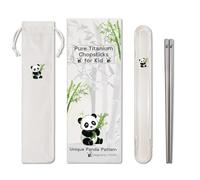 1 Pair Kids Titanium Chopsticks-Unbreakable Camping & Travel Utensils, Panda Laser Engraved Lightweight Chopsticks Gift Set with Carry Case, Drawstring Bag/Dishwasher Safe(99.8% Pure Titanium)