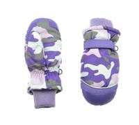1 Pair Kids Winter Waterproof Warm Gloves with Hook,Purple camouflage | Polyester fiber,cotton lining,waterproof,warm,7-12 years,ski,snow,walking,running,dry or water wash