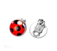 1 Pair Ladybug Clip-On Earrings - No Pierced Silver Ear Cuffs with Red & Black Ladybird Design - Cute Insect Jewellery for Women & Girls - Perfect for Halloween, Cosplay, Parties & Daily Wear