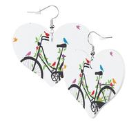 1 Pair Leather Earring for Women Birds Flowers on Bikes Print Leather Earring Hooks Suitable for Party Daily Wear