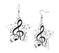 1 Pair Leather Earring for Women Black Music Notes Print Earring Hooks Suitable for Party Daily Wear