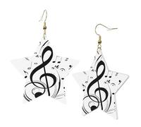 1 Pair Leather Earring for Women Black Music Notes Print Earring Hooks Suitable for Party Daily Wear