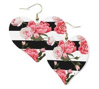 1 Pair Leather Earring for Women Black White Striped Flowers Print Leather Earring Hooks Suitable for Party Daily Wear