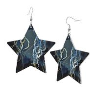 1 Pair Leather Earring for Women Blue and Gold Jellyfish Print Earring Hooks Suitable for Party Daily Wear