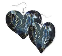 1 Pair Leather Earring for Women Blue and Gold Jellyfish Print Earring Hooks Suitable for Party Daily Wear