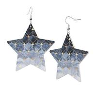 1 Pair Leather Earring for Women Blue Hexagons and Diamonds Print Earring Hooks Suitable for Party Daily Wear