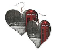 1 Pair Leather Earring for Women british phone booth Print Leather Earring Hooks Suitable for Party Daily Wear