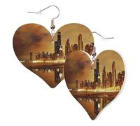 1 Pair Leather Earring for Women Chicago City Print Leather Earring Hooks Suitable for Party Daily Wear