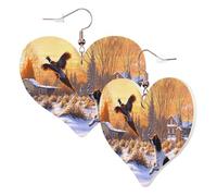 1 Pair Leather Earring for Women Dog Catching Pheasant Print Leather Earring Hooks Suitable for Party Daily Wear
