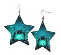 1 Pair Leather Earring for Women Fireflies and Lantern Print Earring Hooks Suitable for Party Daily Wear
